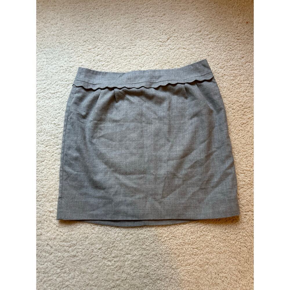 J. Crew Preppy Wool Blend Scalloped Pencil Mini Skirt Grey Stretch Size 10